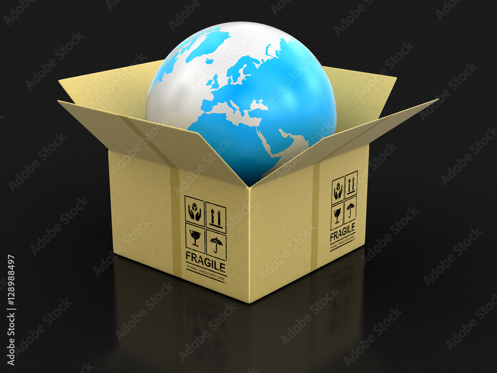 Poster open package with globe. image with clipping path