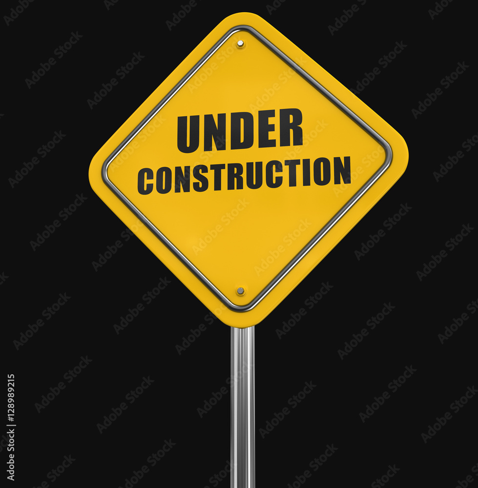 Poster under construction road sign. image with clipping path