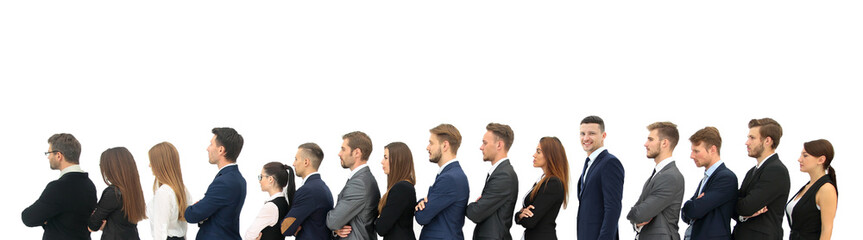 Profile of a business team in a single line against white background