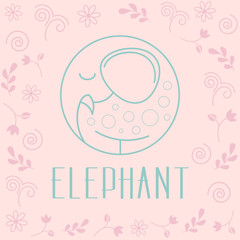 Postcard with elephant. Vector logo.