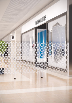 3d illustration of sliding folding screens in the shopping mall