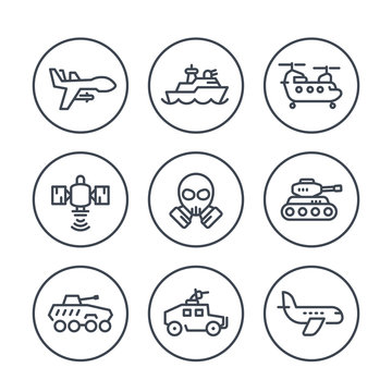 army line icons in circles on white, vector illustration