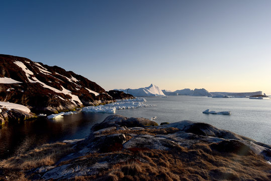 Scenic view of the Icebergs on arctic ocean, Greenland