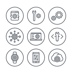 Fototapeta premium development, engineering, configuration line icons in circles for apps and web
