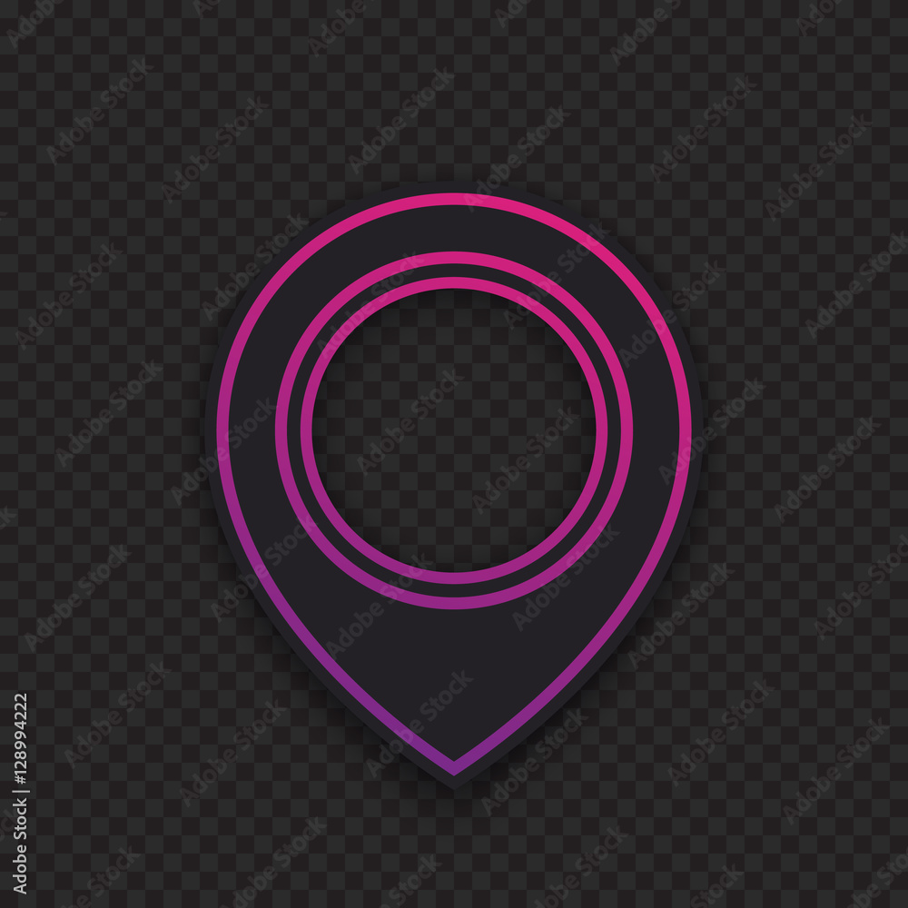 Poster map pointer, isolated marker, dark with violet outline