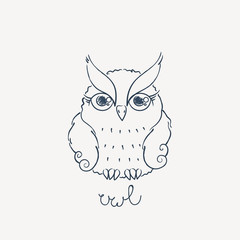 Cute cartoon owl. Lovely owlet in doodle style.