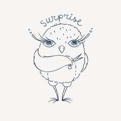 Cute cartoon owl. Lovely owlet in doodle style.