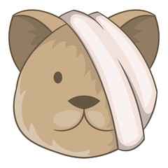 Sick cat with bandage on a head icon. Cartoon illustration of sick cat with bandage on a head vector icon for web