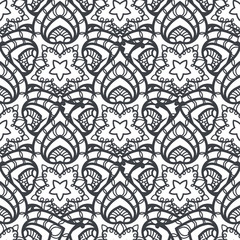 Patch Boho Flower Seamless Pattern. Mandala patchwork, oriental design. Wallpaper, furniture textile, fabric print, tile deco.