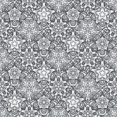 Patch Boho Flower Seamless Pattern. Mandala patchwork, oriental design. Wallpaper, furniture textile, fabric print, pillow deco.