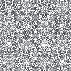 Patch Boho Flower Seamless Pattern. Mandala patchwork, oriental design. Wallpaper, furniture textile, fabric print, tile deco.