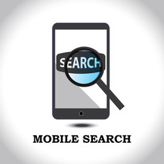Illustration of magnifying glass with search tab in a mobile device.