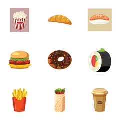 Quick snack icons set. Cartoon illustration of 9 quick snack vector icons for web