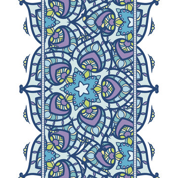 Seamless pattern border with mandala elements. Arabic vintage decorative ornament.