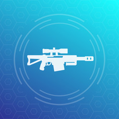 Sniper rifle icon, long range firearm vector sign