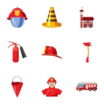 Fiery profession icons set. Cartoon illustration of 9 fiery profession vector icons for web