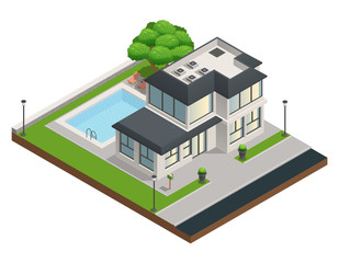Suburban House Isometric Composition