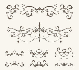 Vector set of decorative elements, border and page rules frame