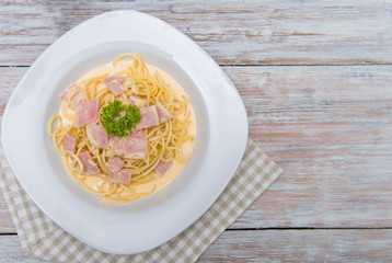 Spaghetti Carbonara with bacon and cheese