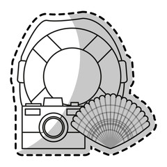 Save float shell and camera icon. Beach summer vacation and tropical theme. Isolated design. Vector illustration