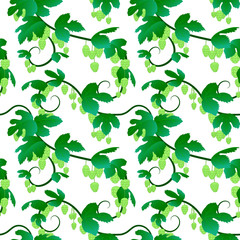 a hop branch seamless wallpaper with green leaves on white backg