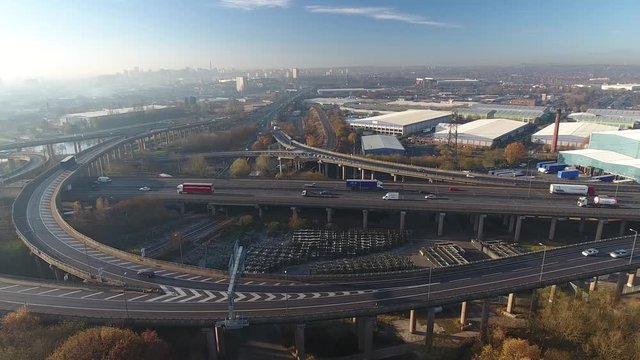 Low Aerial Shot Of Spaghetti Junction In Birmingham.