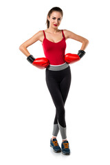Fototapeta premium Pretty sport woman with boxing gloves