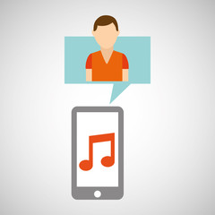 character young man smartphone music application vector illustration eps 10