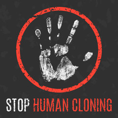 Vector. Social problems of humanity. Stop human cloning.