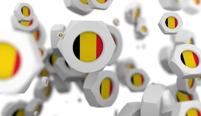 Nuts levitation group with flag of the Belgium. Shallow depth of focus. 3D rendering