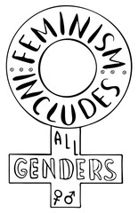 Feminism includes all genders. Feminism quote. Brush lettering.  Vector design..