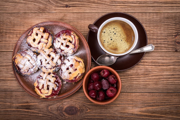 Fresh homemade delicious cherry muffins for breakfast. 