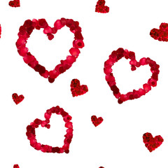 seamless repeating patterns of red hearts rose petals  for Valen