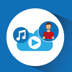 cartoon man hipster cloud music play vector illustration eps 10