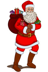 Santa Claus with a bag of gifts.