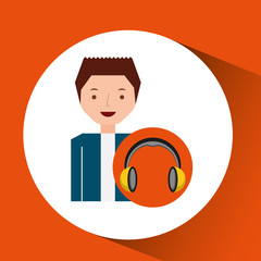 headphones music cartoon guy happy vector illustration eps 10