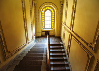 Staircase in residential building entrance with old design