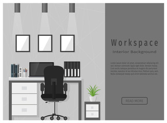 Web design banner of modern office workspace.