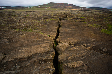 Сrack in the ground from the volcano. Iceland.