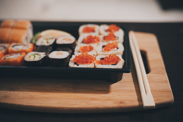 Set sushi set. chopsticks for sushi.
