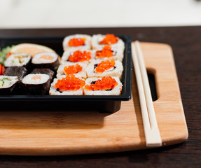 Set sushi set. chopsticks for sushi.

