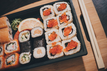 Set sushi set. chopsticks for sushi.
