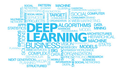 Fototapeta premium Deep learning data mining words text tag cloud white background
