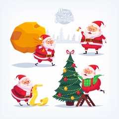Collection of cartoon vector Santa Claus icons. Christmas illustration