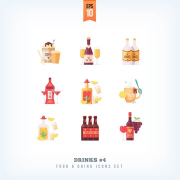 Set of vector flat drinks and beverages icons isolated on white background