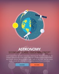 Education and science concept illustrations. Science of Earth and planet structure. Astronomy Knowledge of athmospherical phenomena. Flat vector design banner.