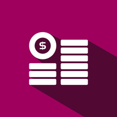 Icono de monedas sobre un fondo granate