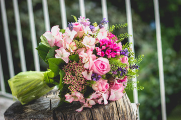 Pink wedding bouquet isolated on a white background	