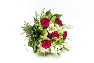 Fototapeta na wymiar Red roses bouquet on a white background