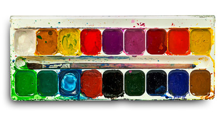 Fototapeta premium Watercolor paints set and brush